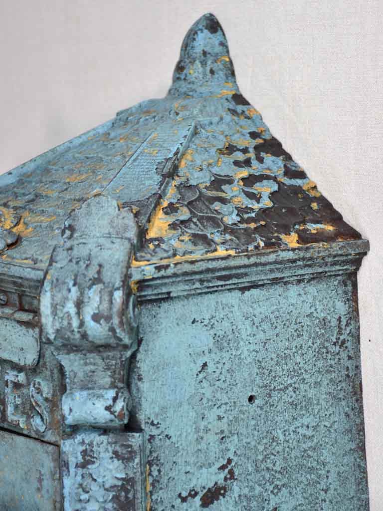 Early 20th-century dated French post box with light blue patina ' Mougeotte' 13½" x 25½"