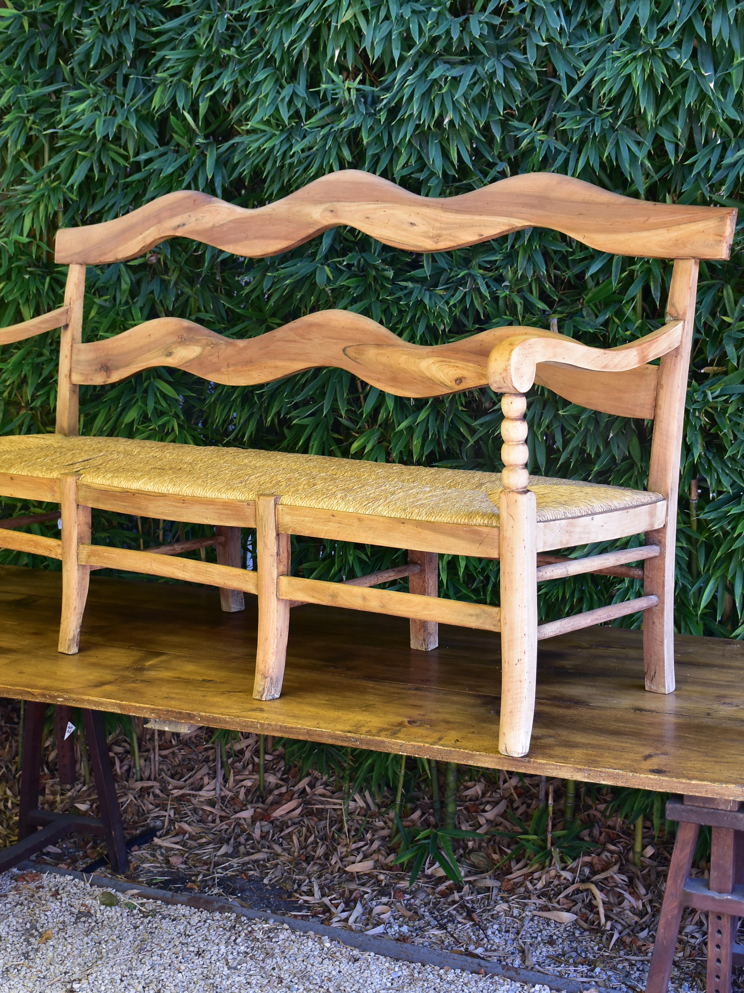 Antique French Provincial bench - walnut and straw