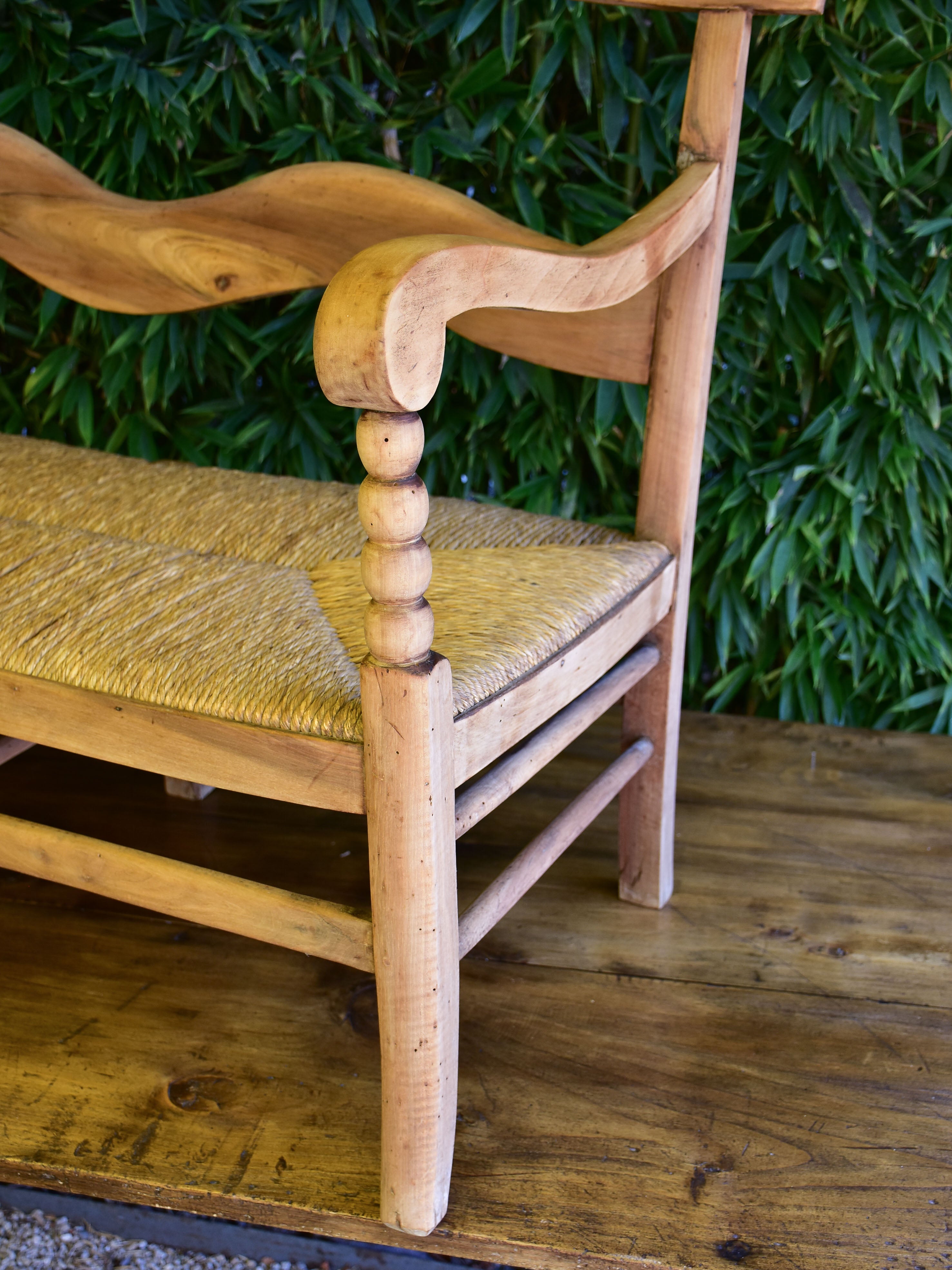 Antique French Provincial bench - walnut and straw