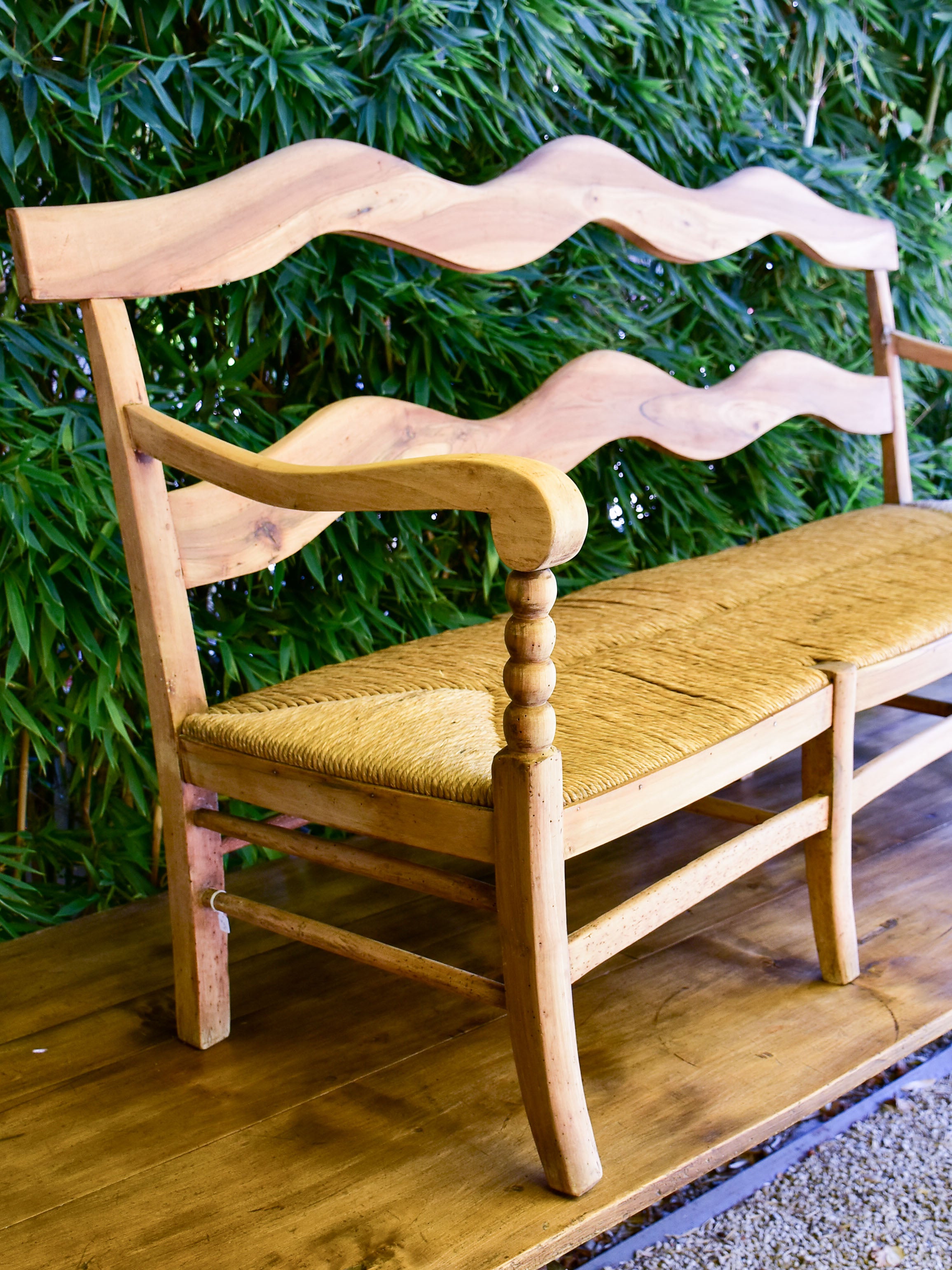 Antique French Provincial bench - walnut and straw