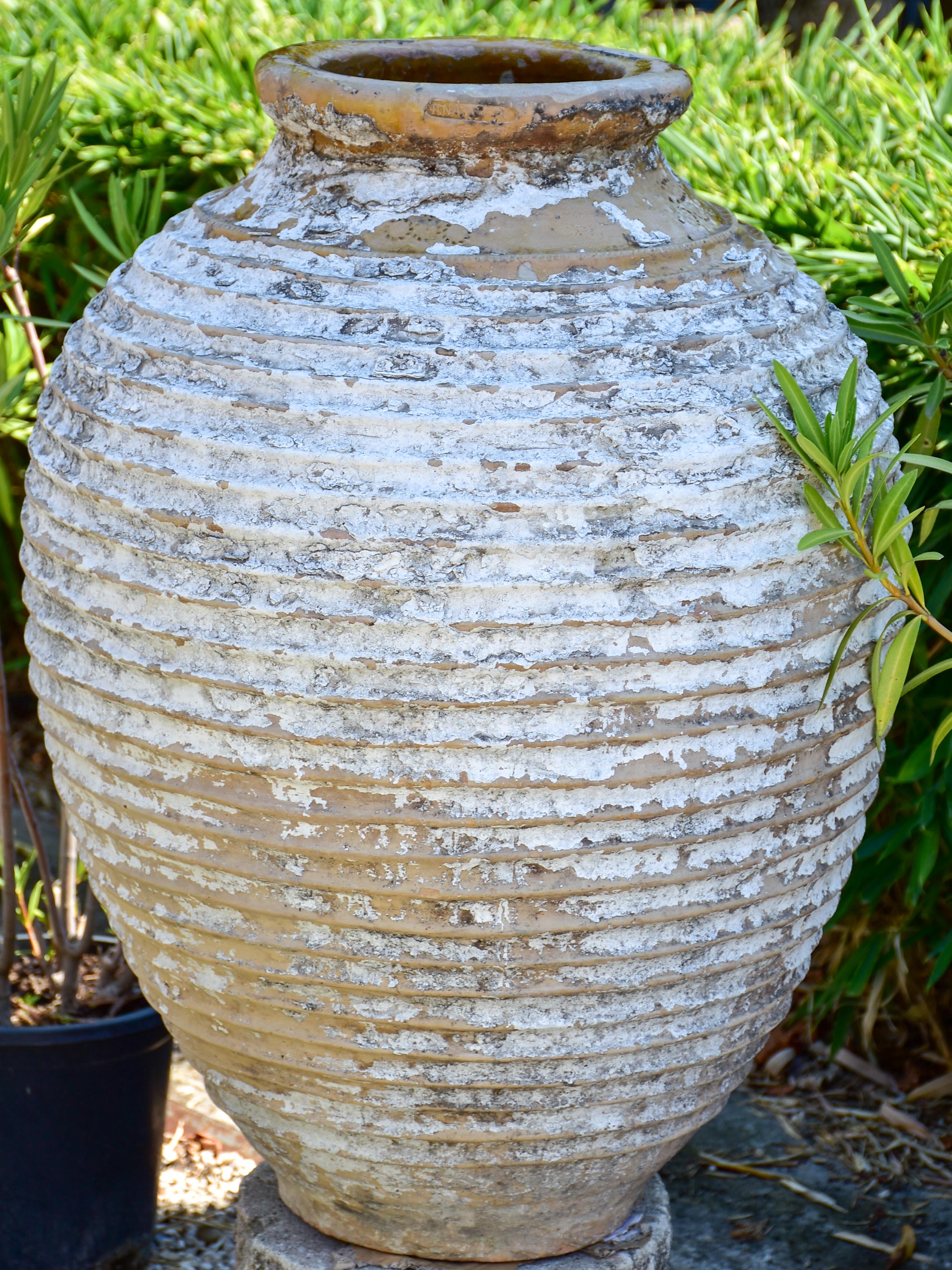 19th century Greek oil jar with white patina