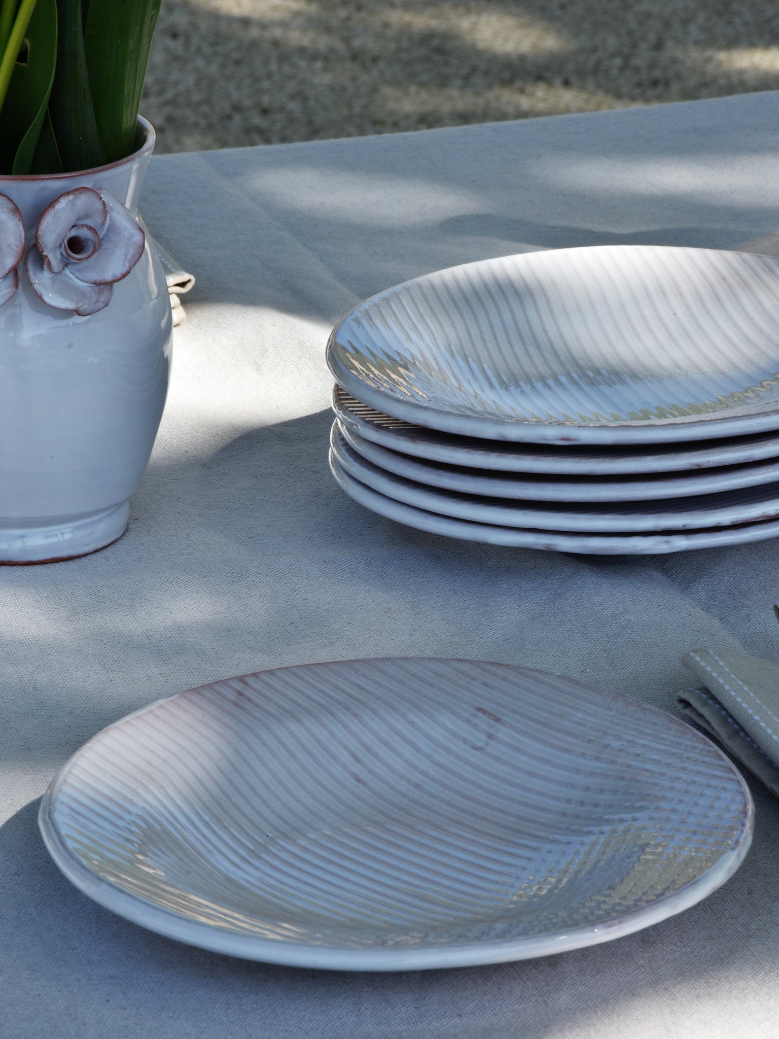 Handmade Striped Provence Pottery Bowls