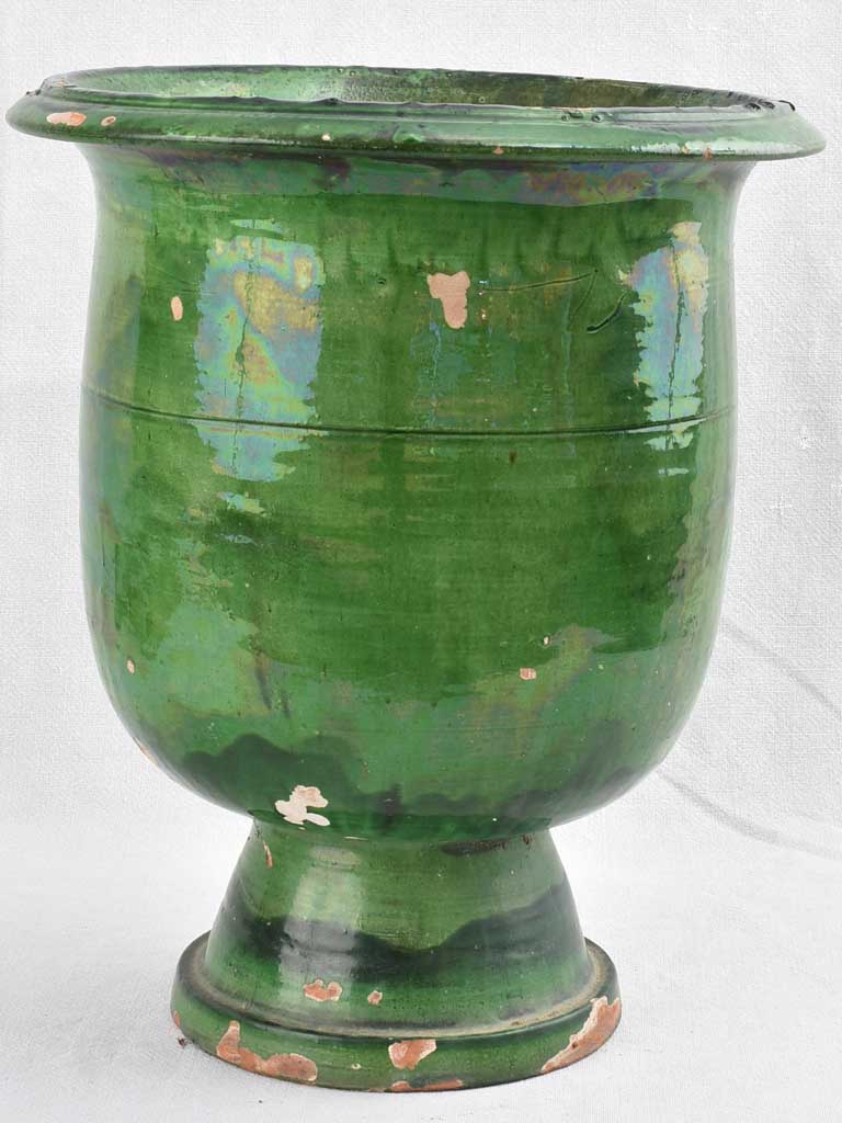 Footed Castelnaudary olive jar with green glaze 17¾"