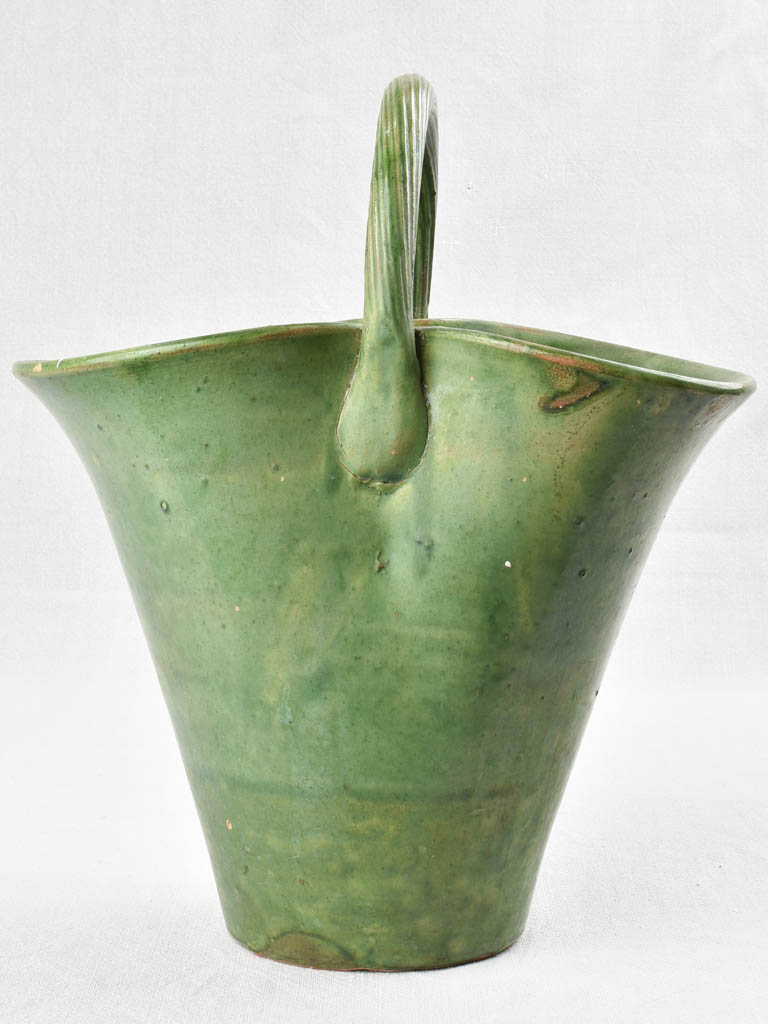 Large green pottery - basket shape 15¾"