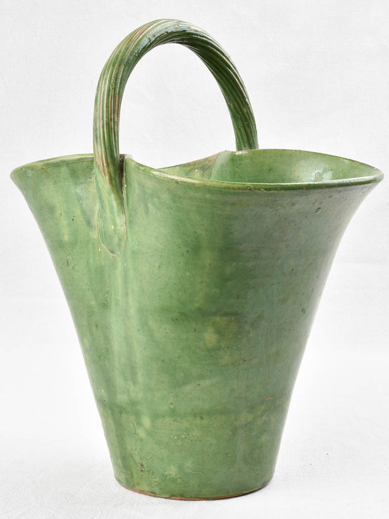 Large green pottery - basket shape 15¾"