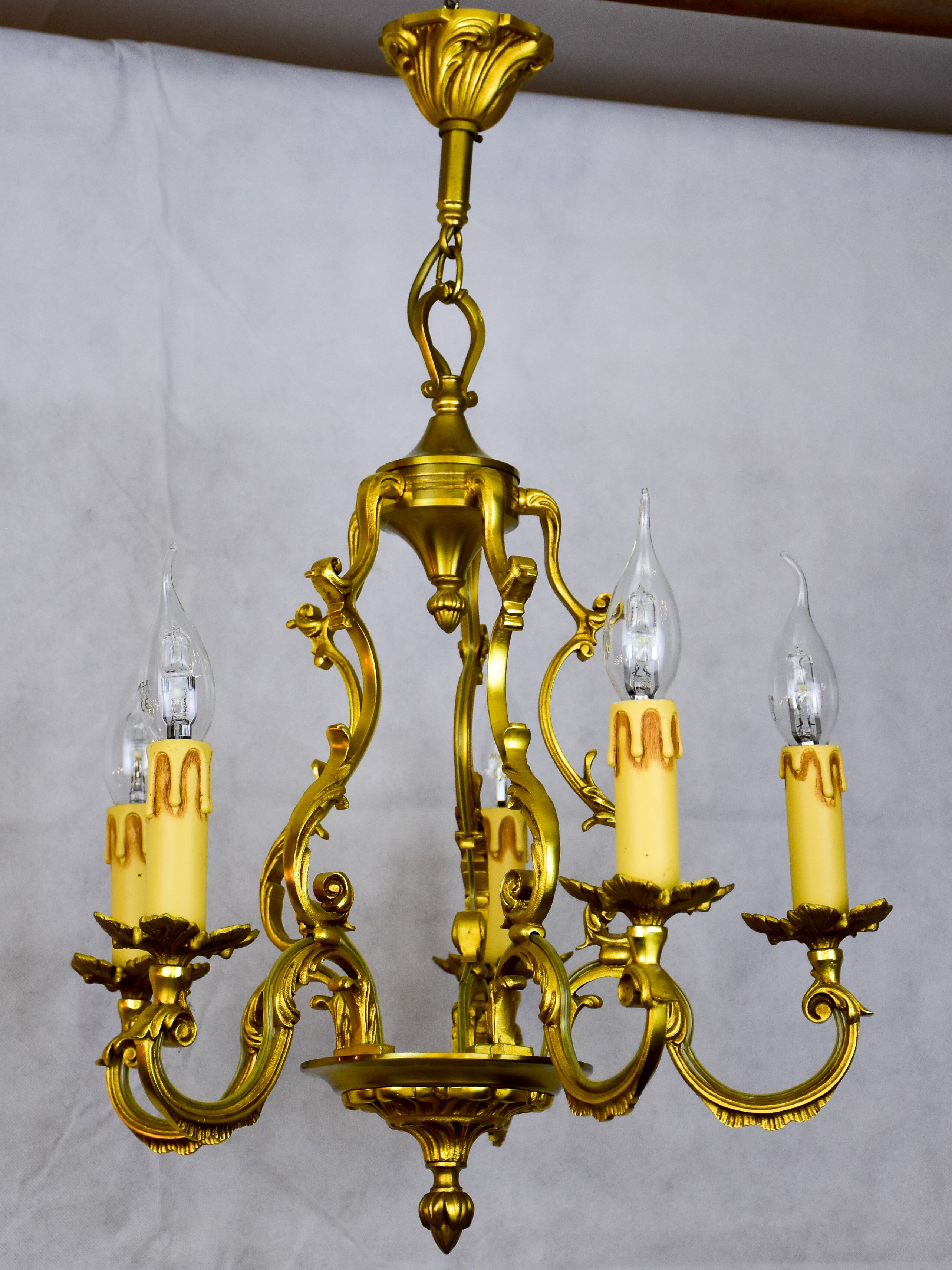 Vintage French gilded bronze chandelier - Lucien Gau