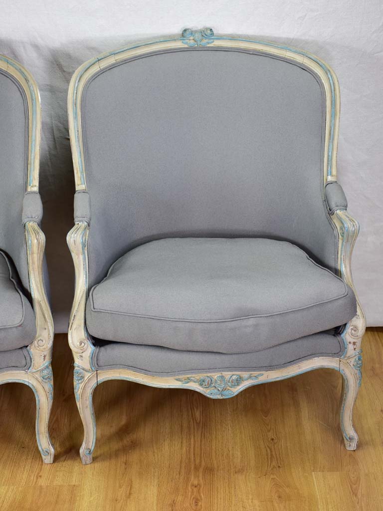 Pair of late nineteenth-century Louis XV style French Bergere armchairs