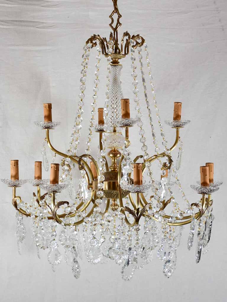 Crystal and brass 12 light chandeliers from the 1940's - 27½" x 43¼"