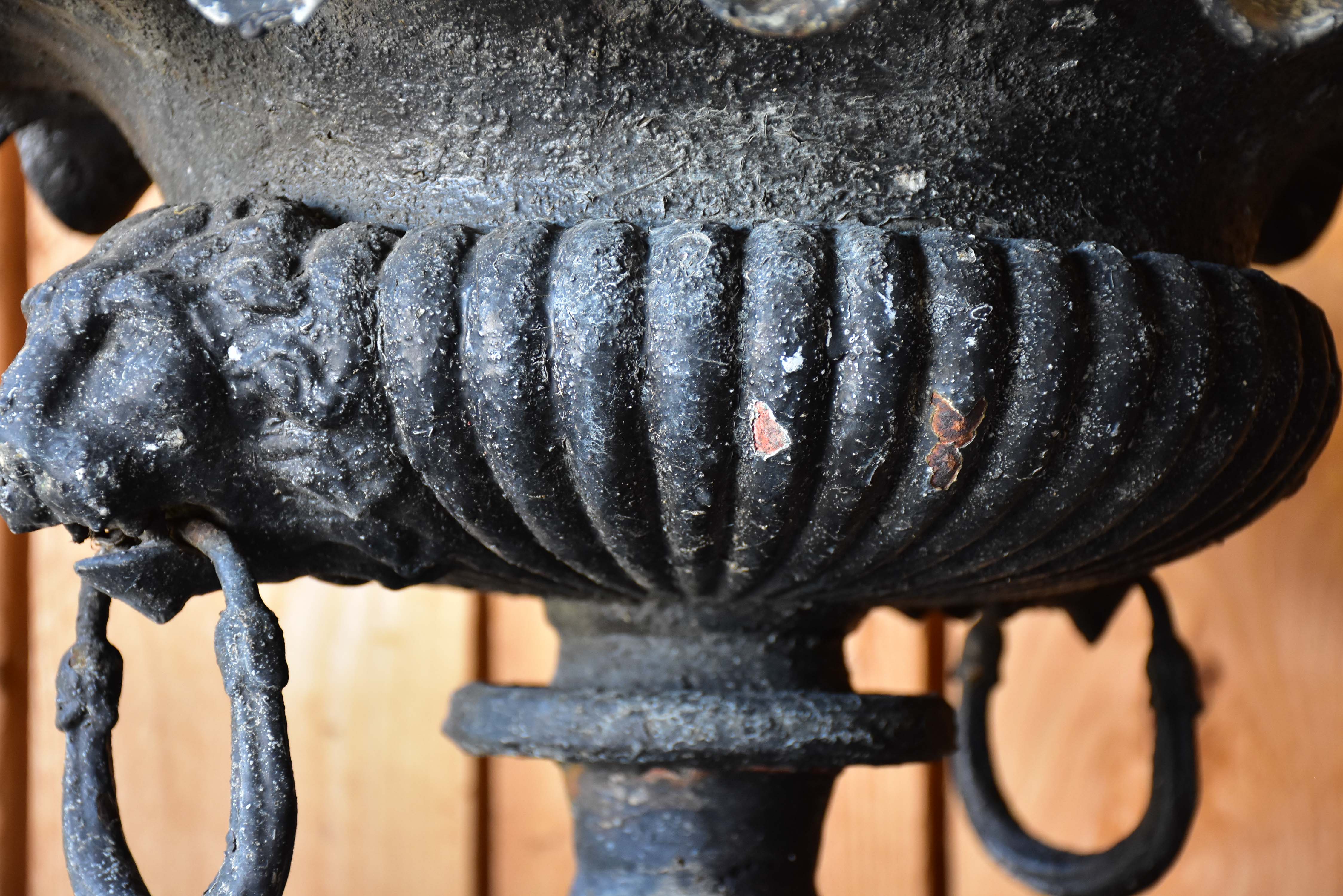 Pair of antique French garden planters with black patina