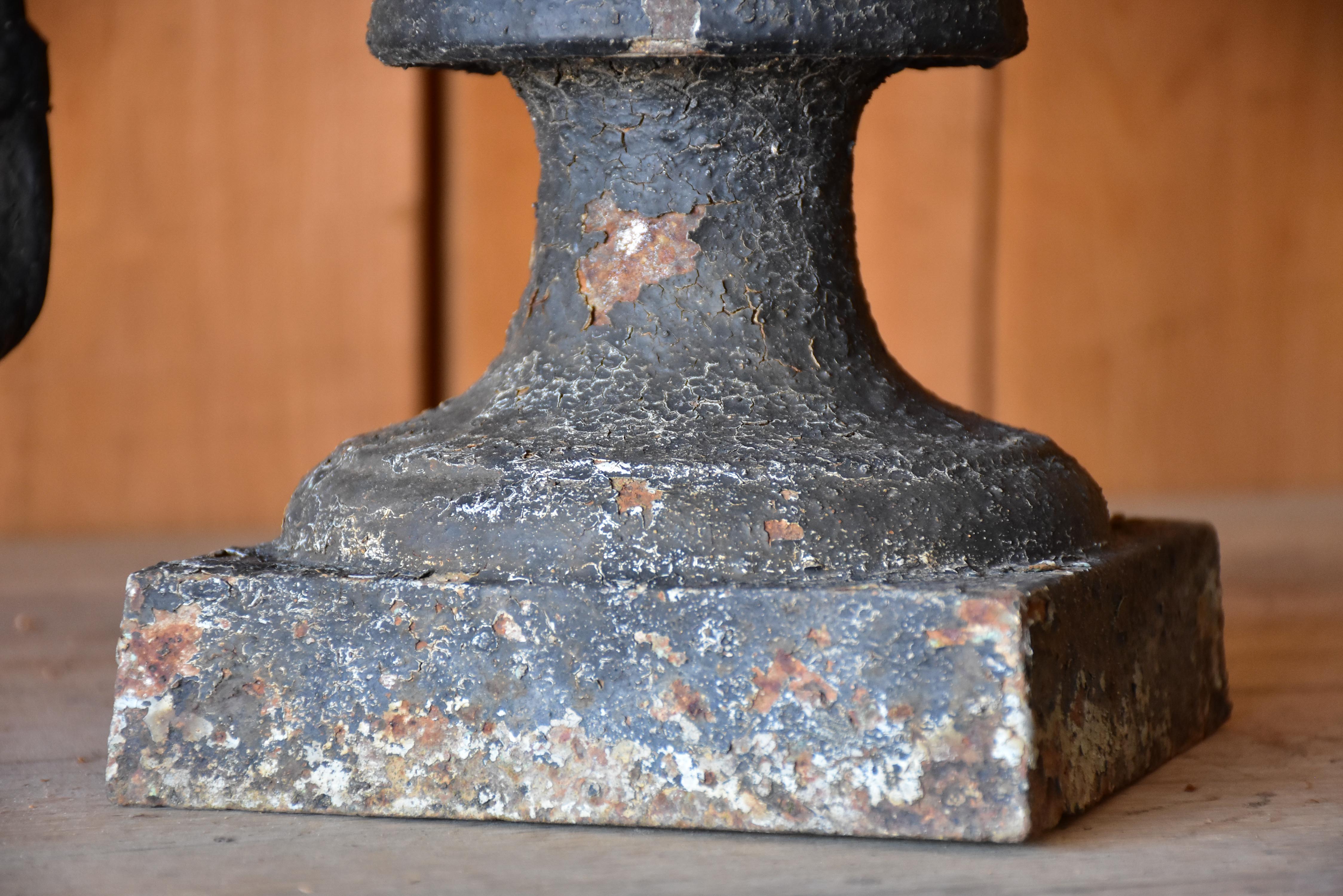 Pair of antique French garden planters with black patina