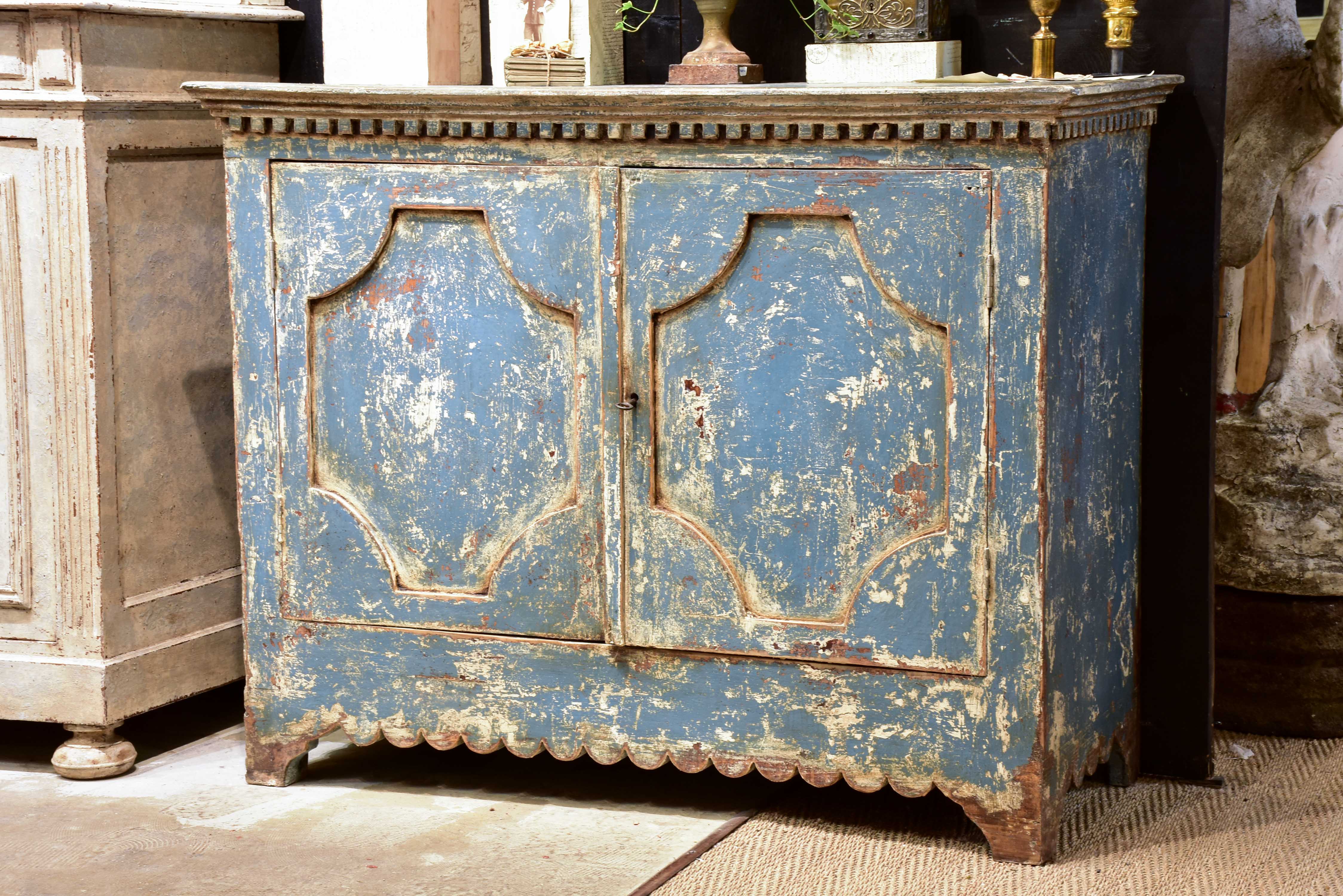 Pair of French buffets with blue patina