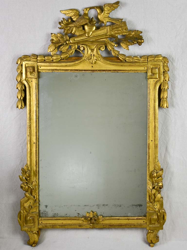 18th Century Louis XVI / Directoire giltwood mirror with birds, olive leaves and roses 26¾ x 41¾""