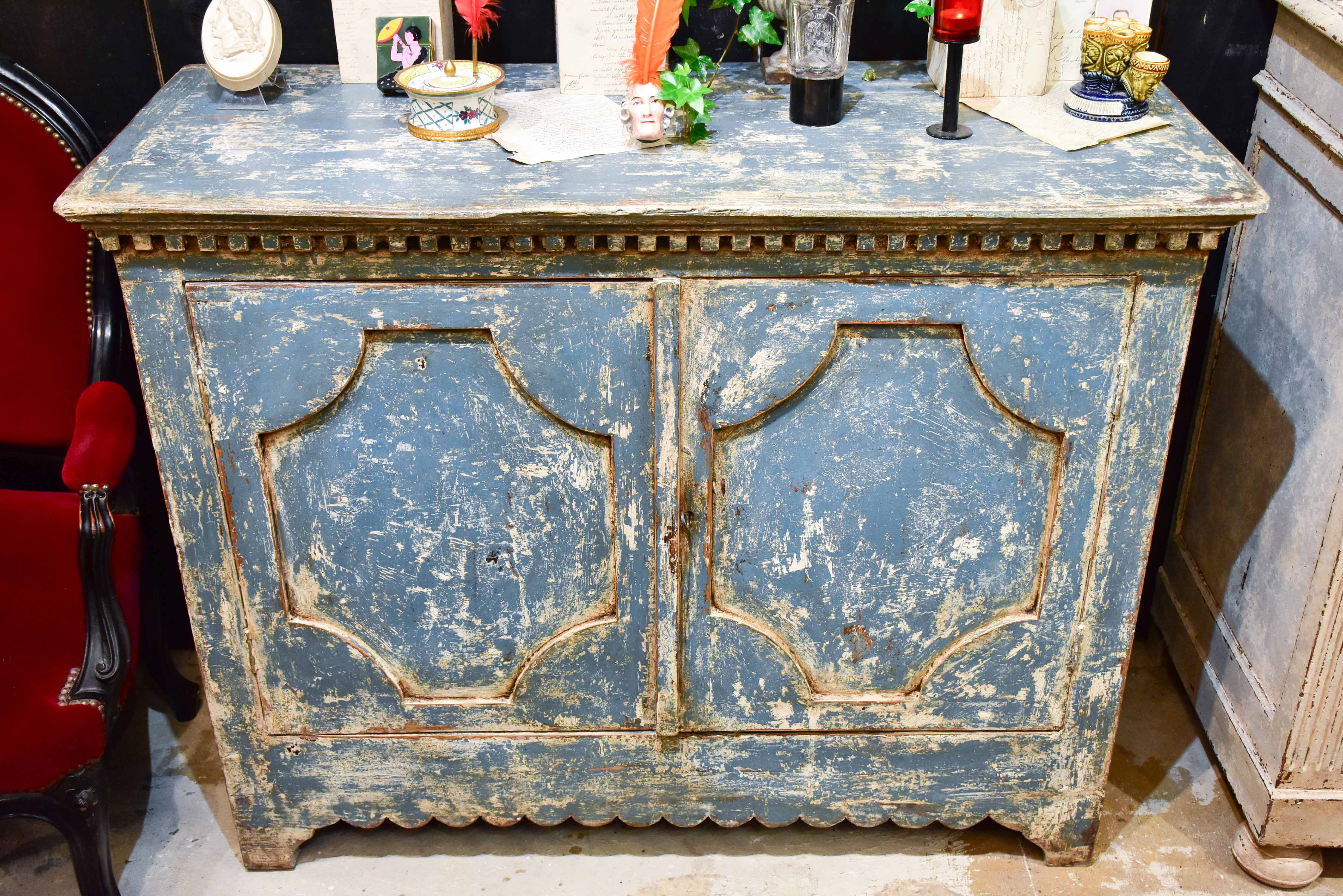 Pair of French buffets with blue patina