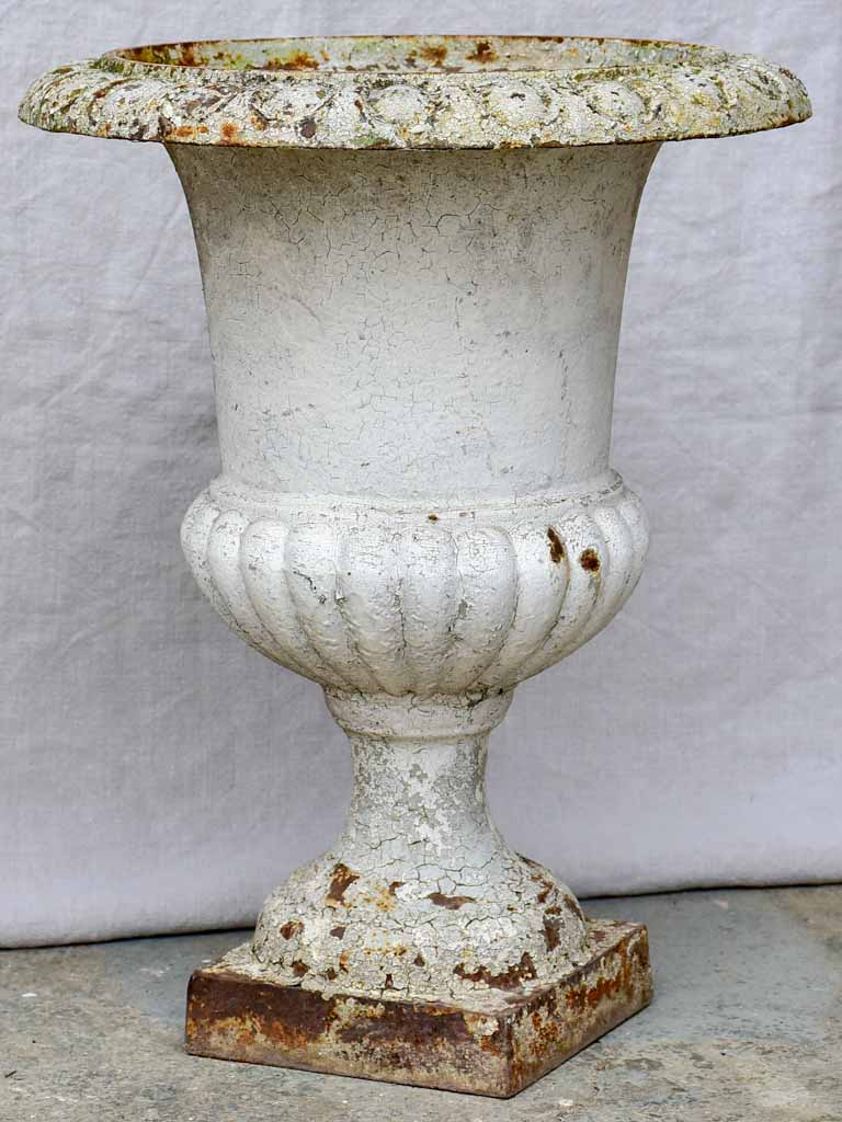 Pair of antique French cast iron Medici urns - white