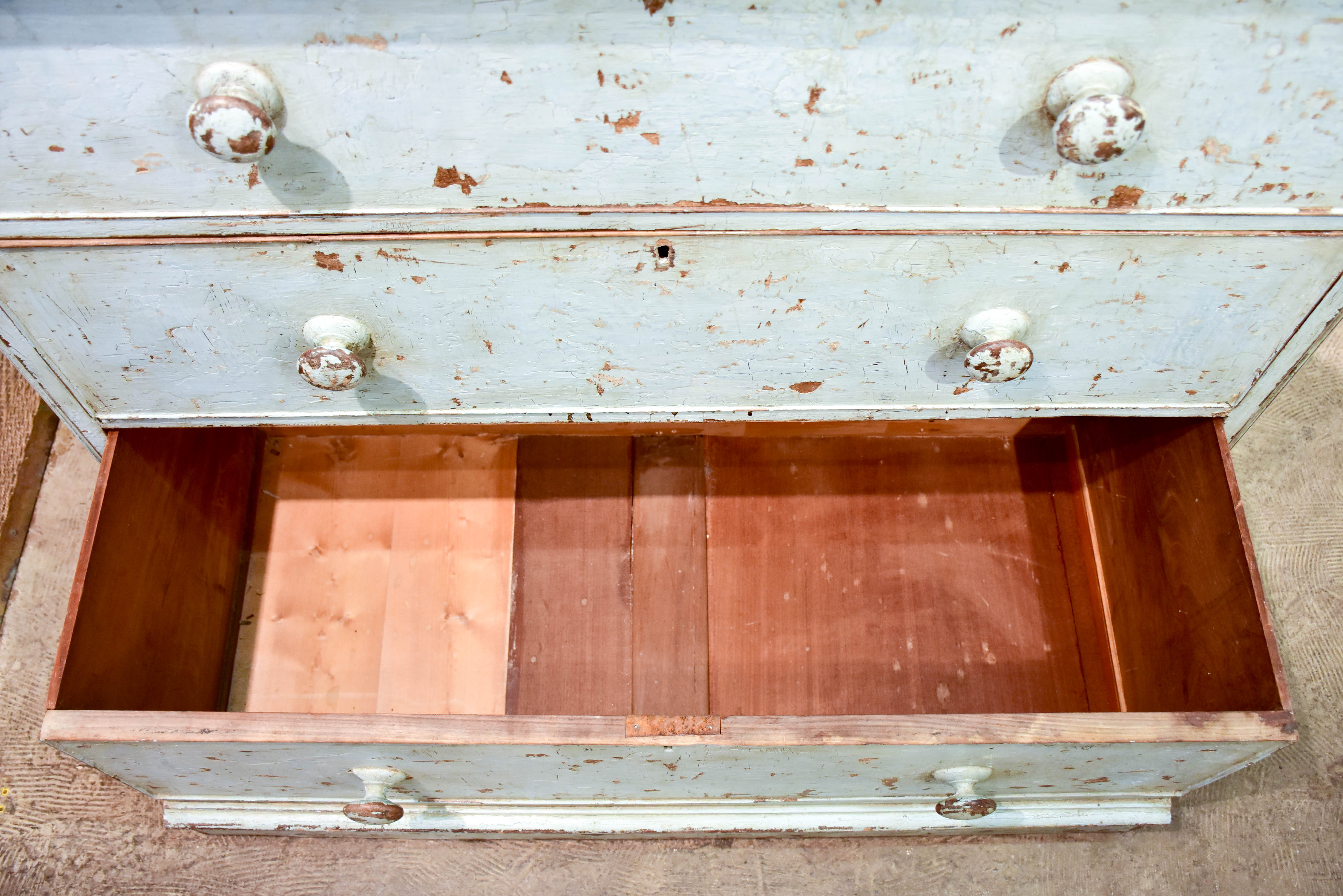 Late 19th century French commode with blue patina