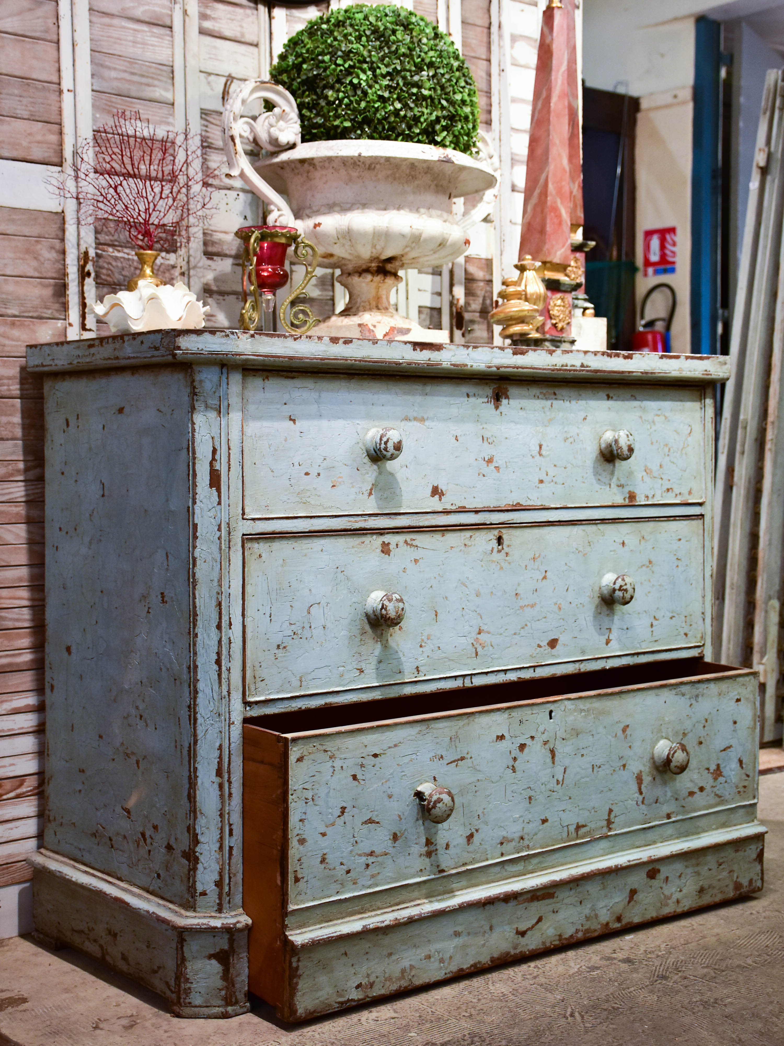 Late 19th century French commode with blue patina