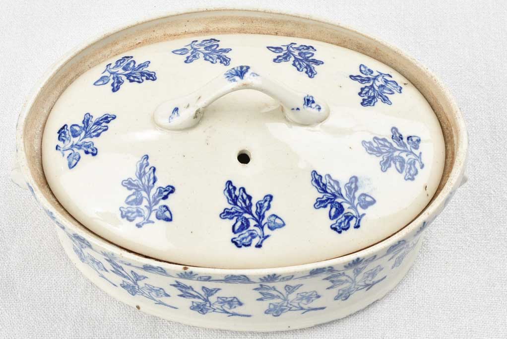 Antique French blue and white terrine dish 9½"