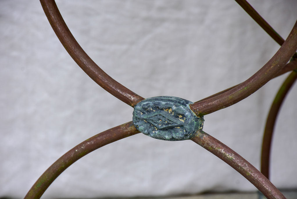 Antique French rectangular garden table with pretty feet and curved marble top 44" x 22½"