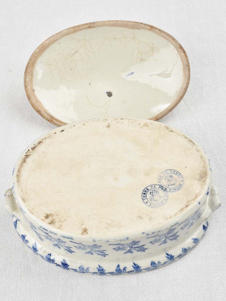 Antique French blue and white terrine dish 9½"