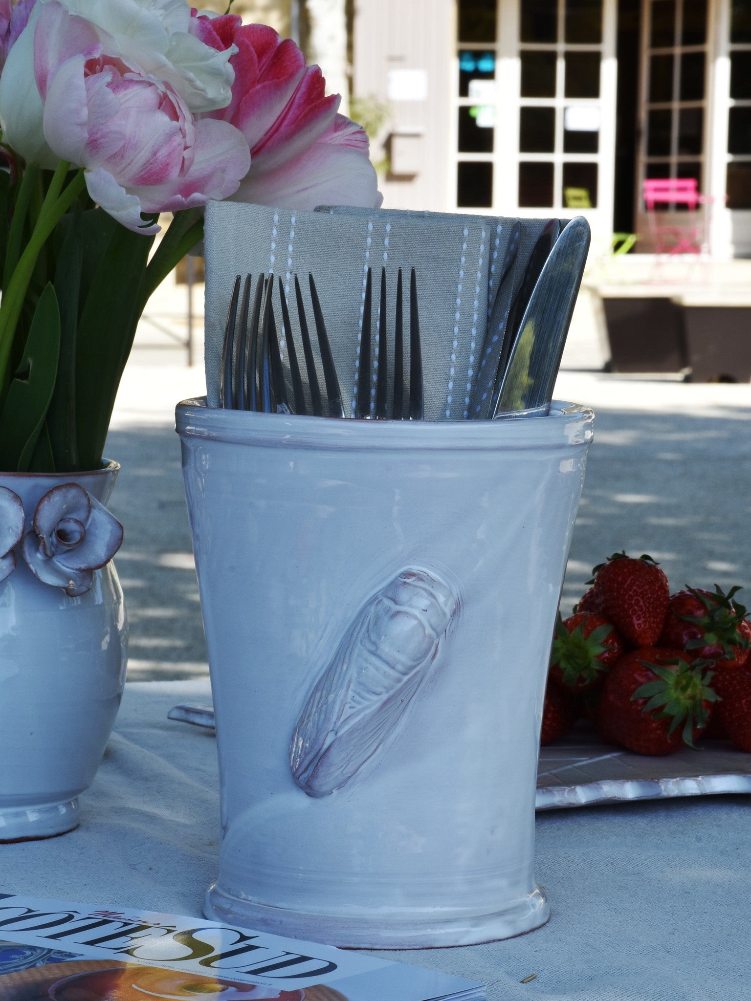 Handmade Ceramic Provencal Utensil Pot Cicada