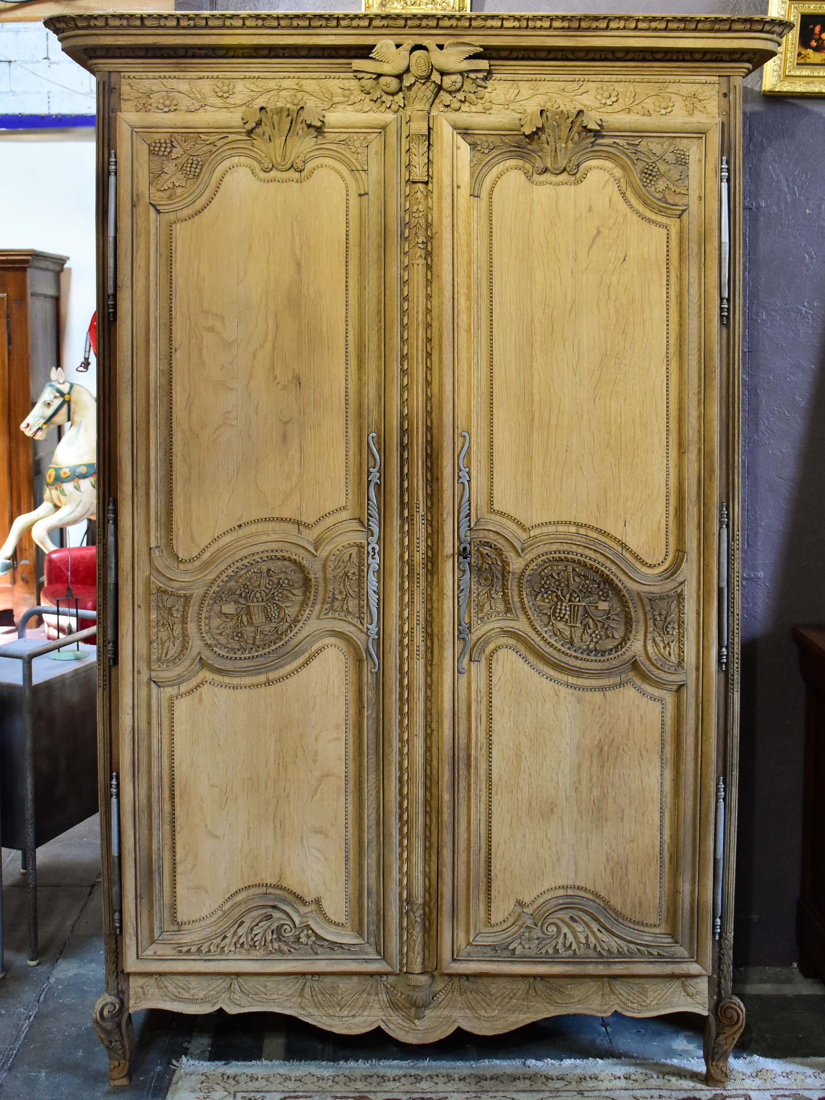 Late 18th century French marriage armoire - stripped oak