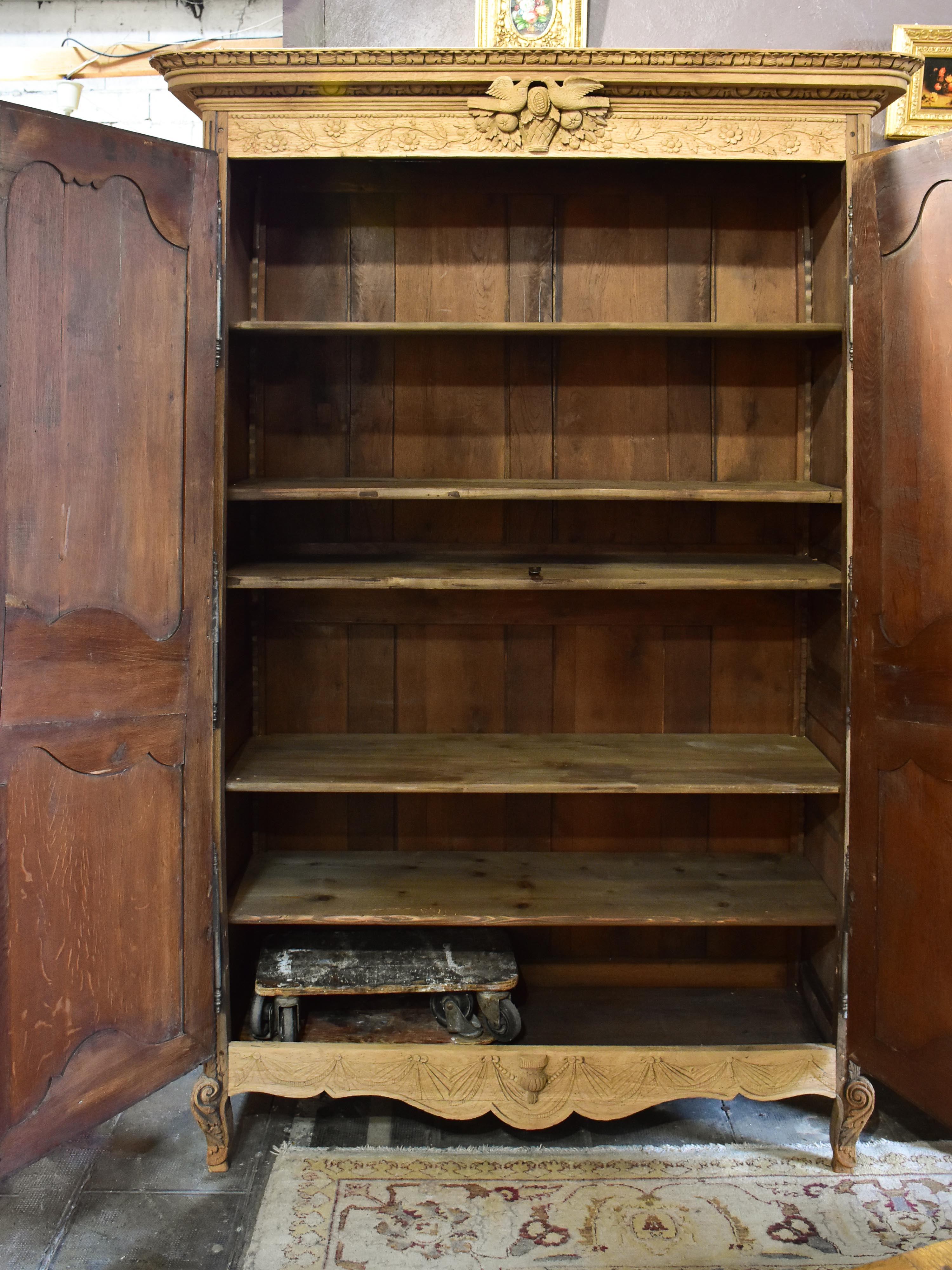 Late 18th century French marriage armoire - stripped oak