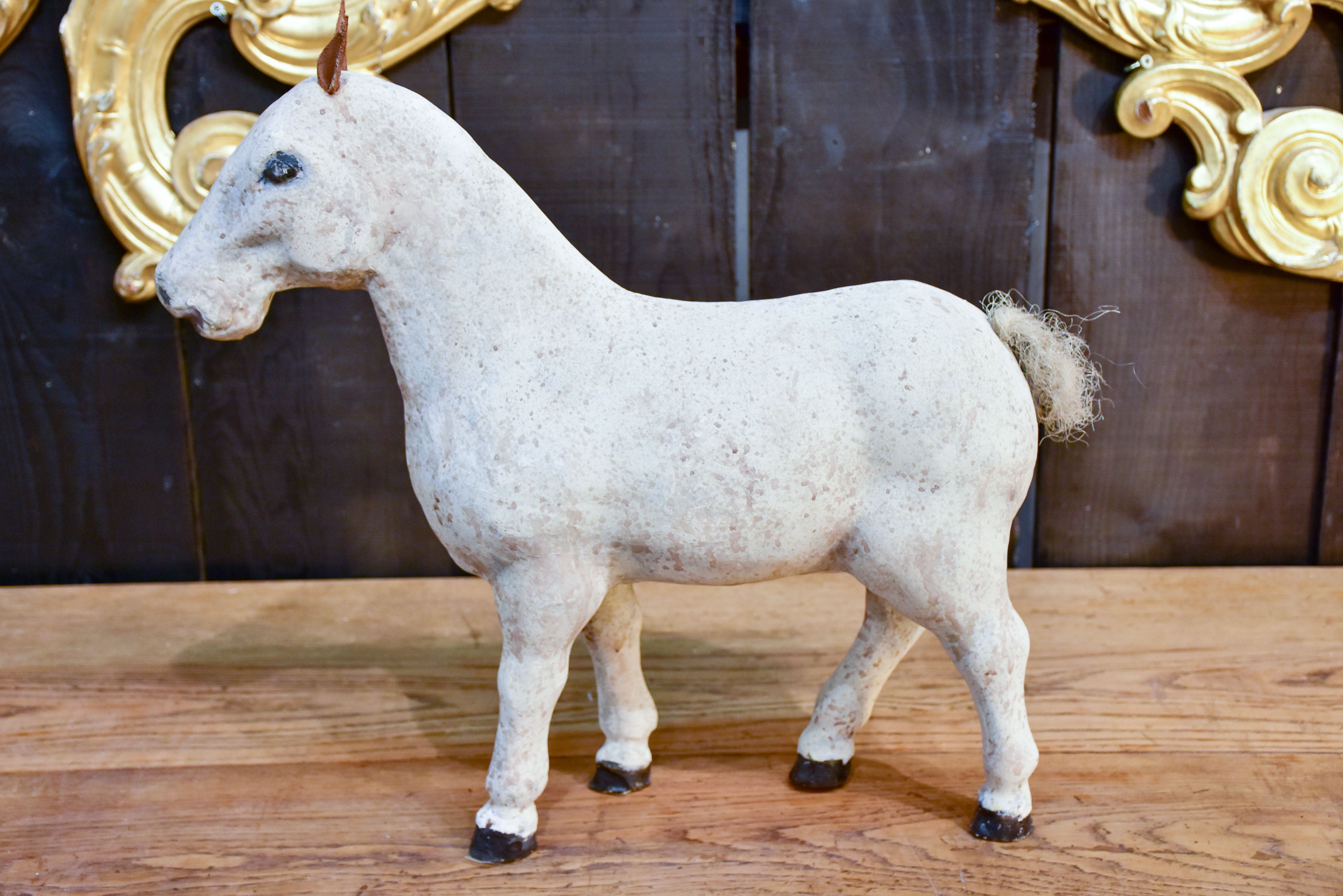 Antique French toy horse in paper mache