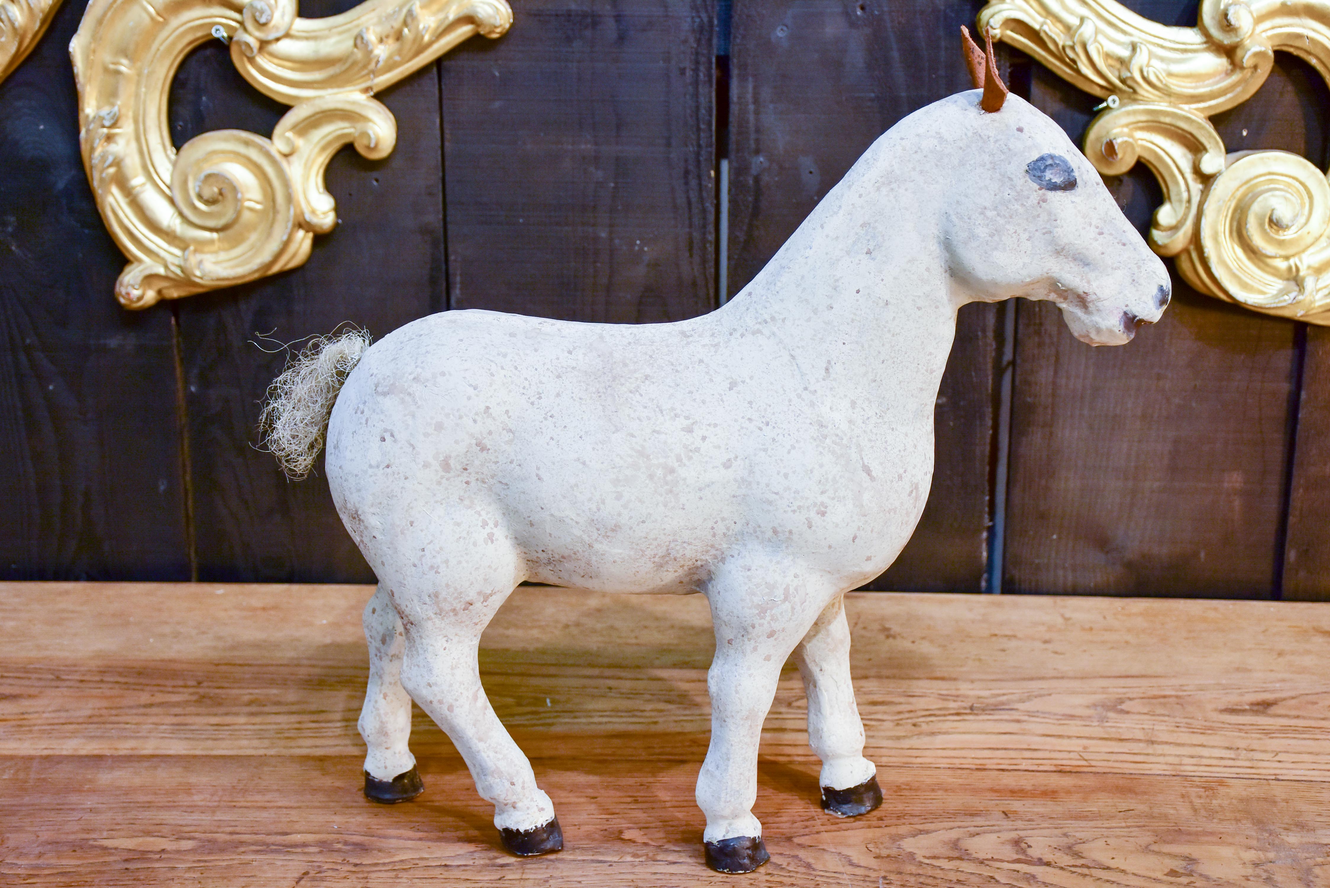 Antique French toy horse in paper mache