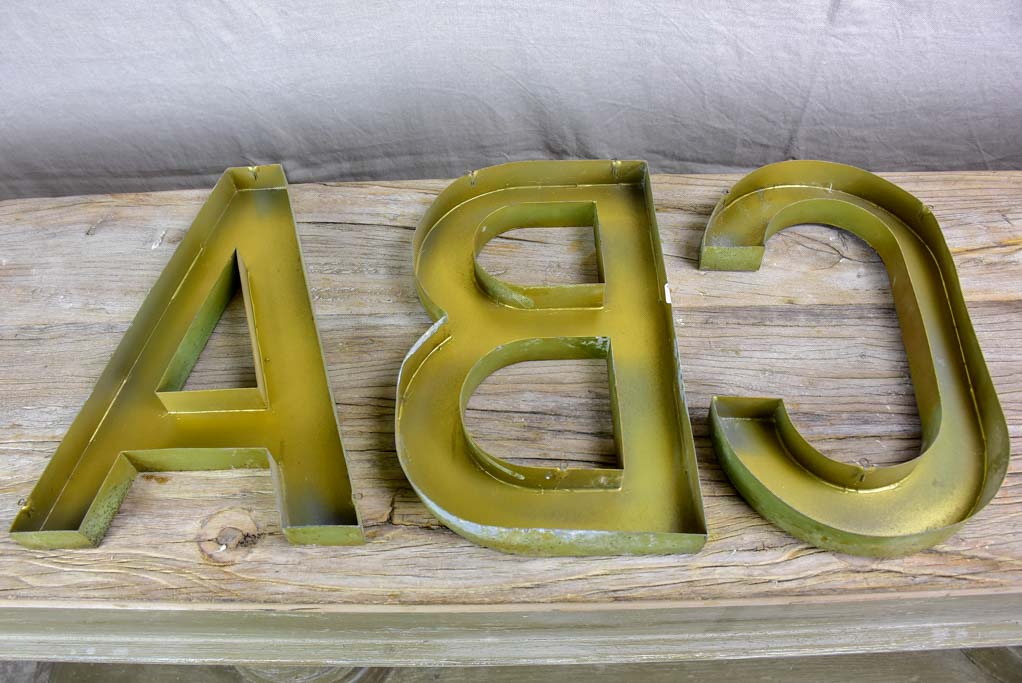 Antique French zinc letters from a sign - ABC 14¼