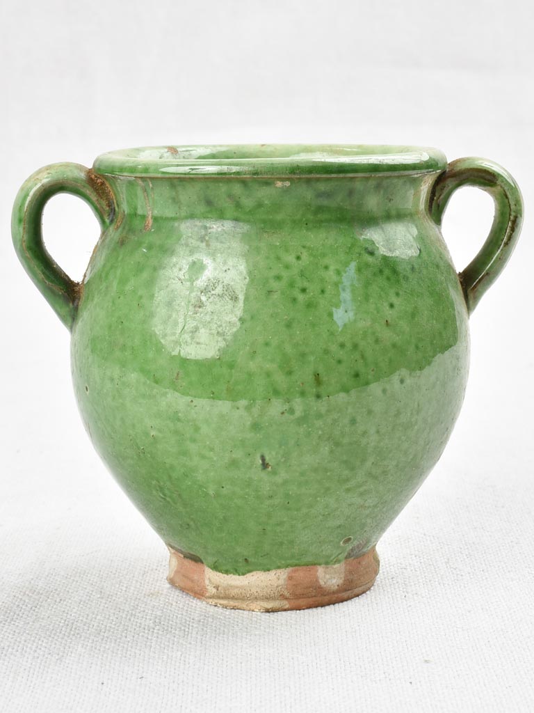 Tiny antique French confit pot - green 4¼"