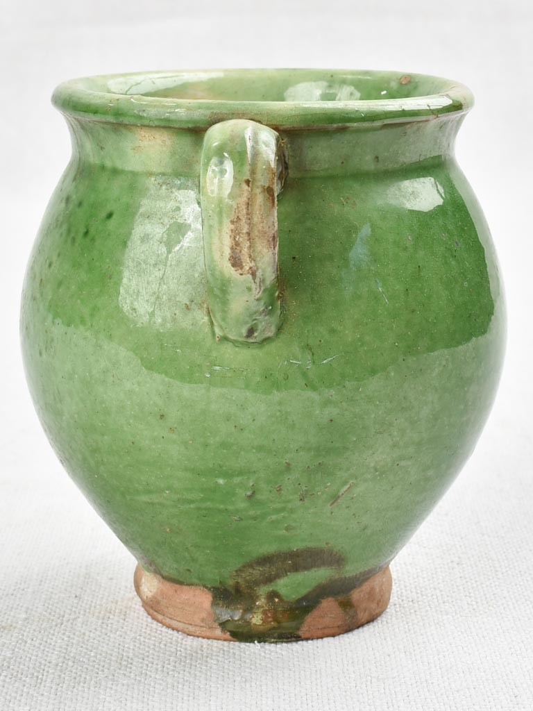 Tiny antique French confit pot - green 4¼"