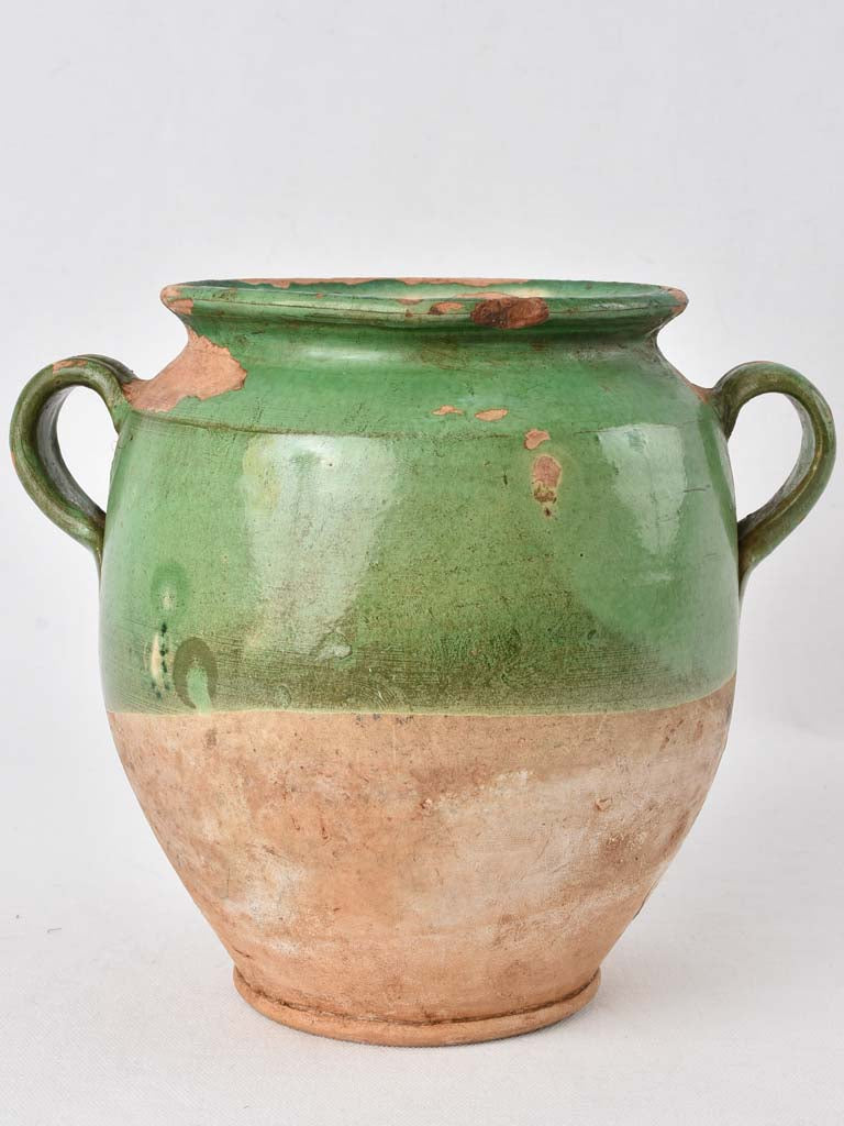 Large antique French confit pot - green 9"