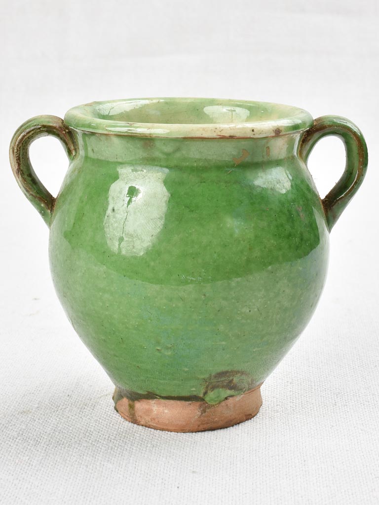 Tiny antique French confit pot - green 4¼"