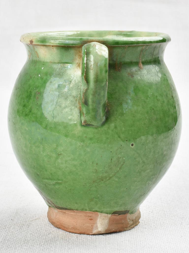 Tiny antique French confit pot - green 4¼"