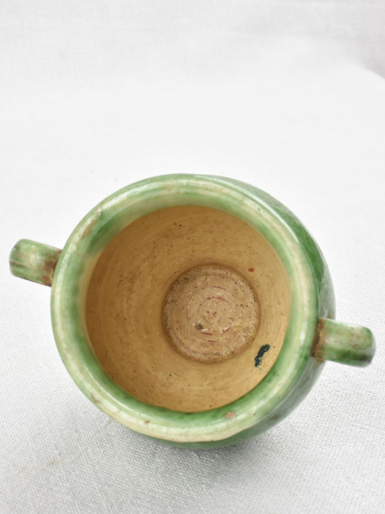 Tiny antique French confit pot - green 4¼"