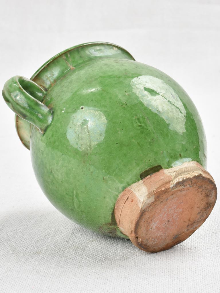 Tiny antique French confit pot - green 4¼"