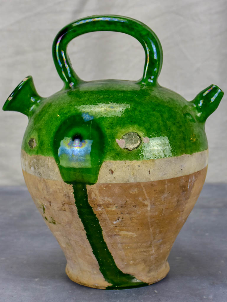 Antique French cruche with green glaze