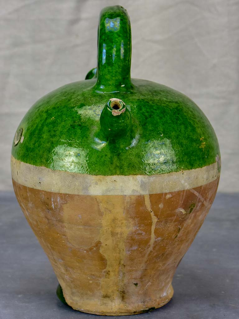 Antique French cruche with green glaze