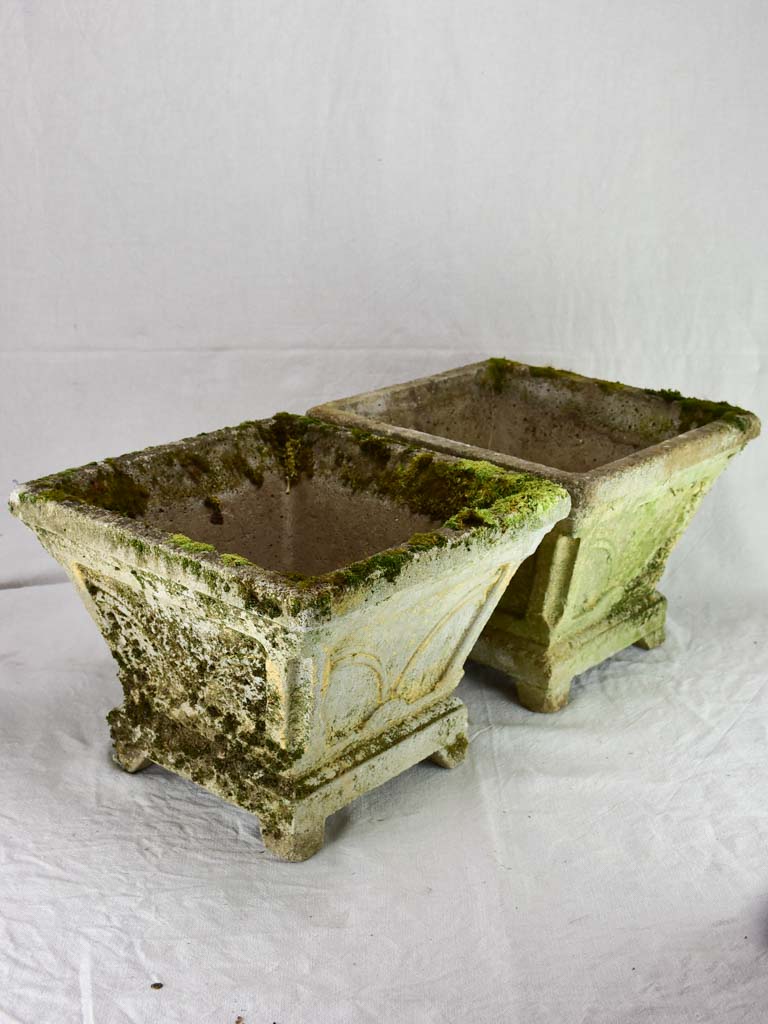 Pair of mid century cement square planters 16¼"