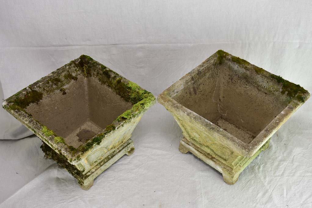 Pair of mid century cement square planters 16¼"