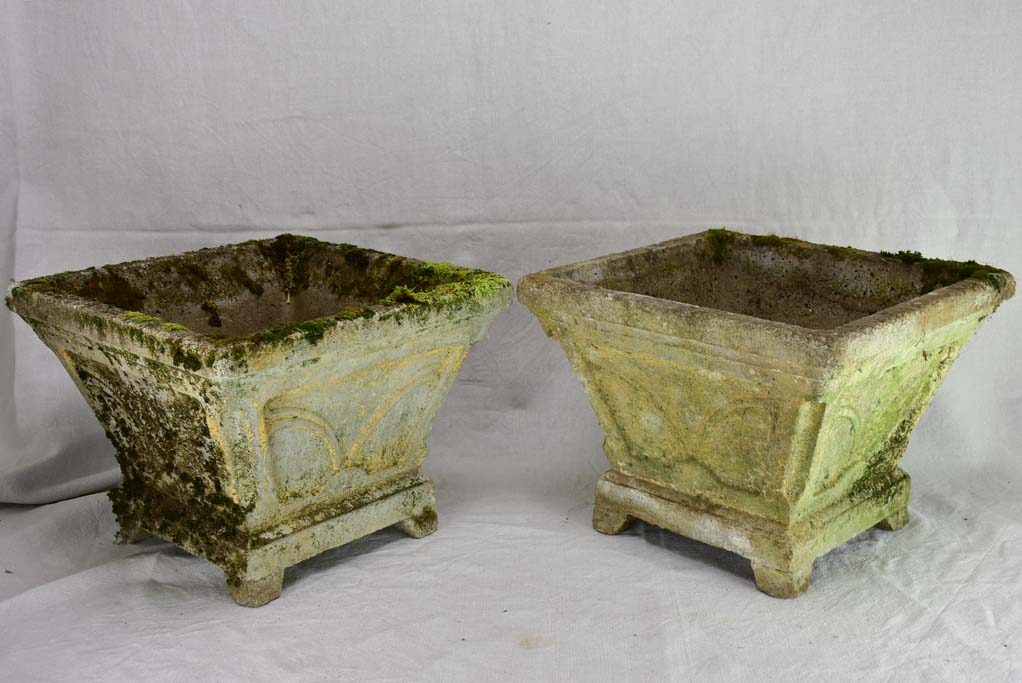 Pair of mid century cement square planters 16¼"