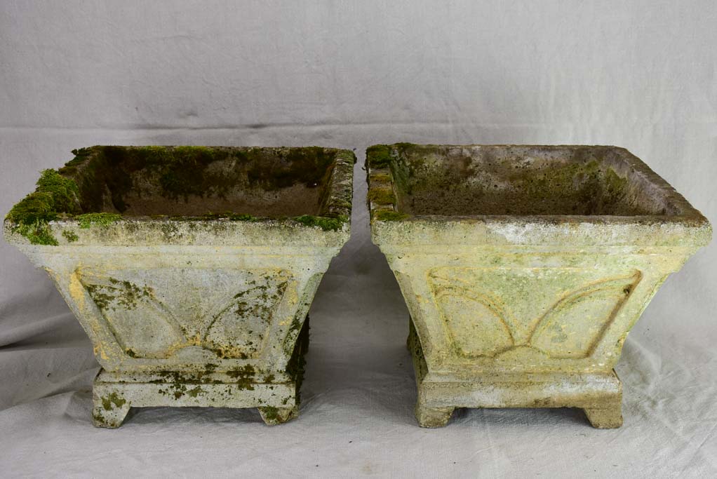 Pair of mid century cement square planters 16¼"