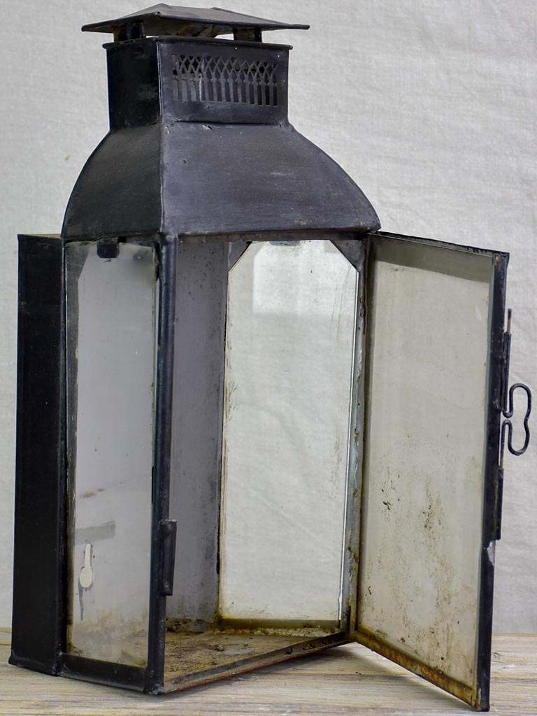 19th Century French wall lantern with black patina