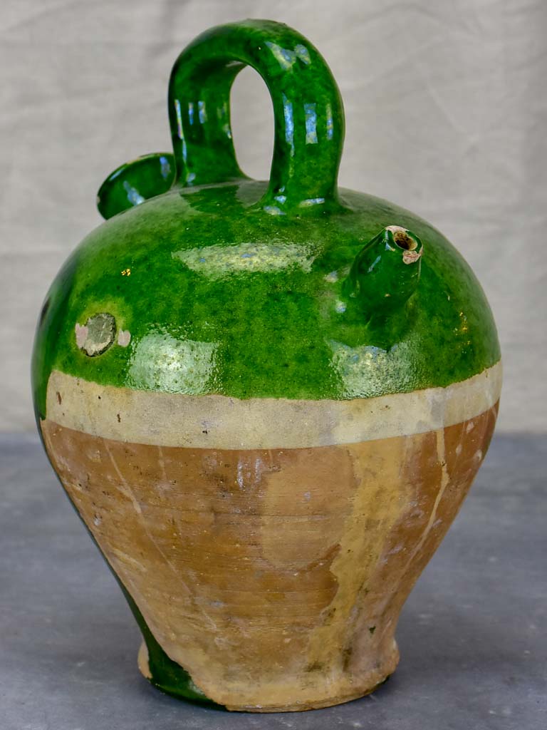 Antique French cruche with green glaze