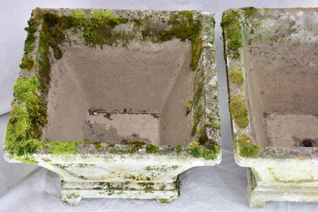 Pair of mid century cement square planters 16¼"