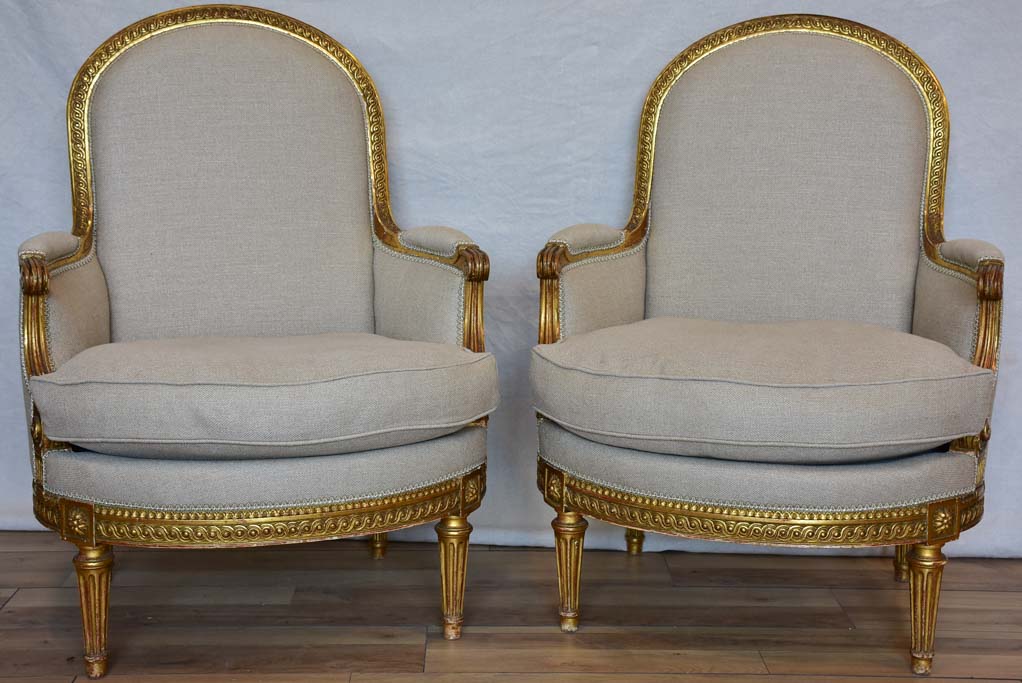 Fully restored pair of Napoleon III armchairs with giltwood frames