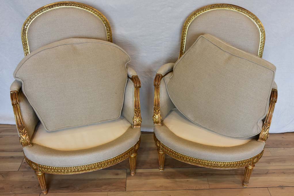 Fully restored pair of Napoleon III armchairs with giltwood frames