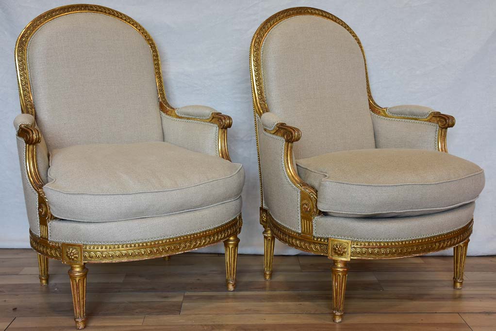 Fully restored pair of Napoleon III armchairs with giltwood frames