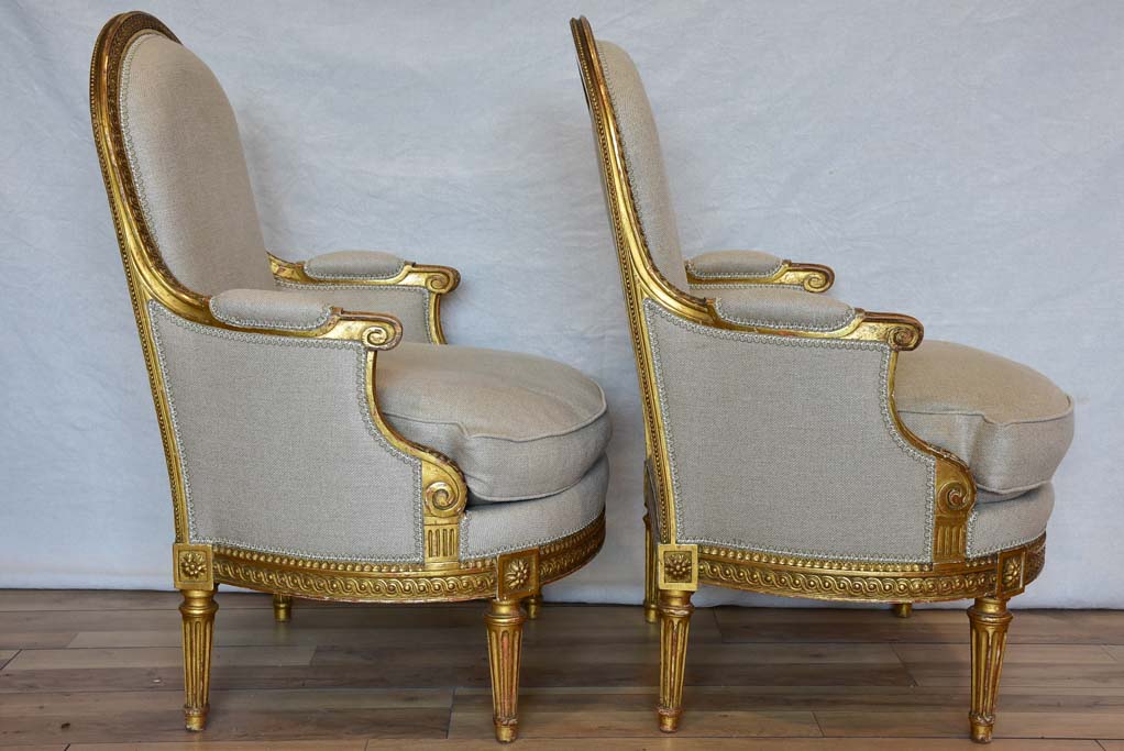 Fully restored pair of Napoleon III armchairs with giltwood frames