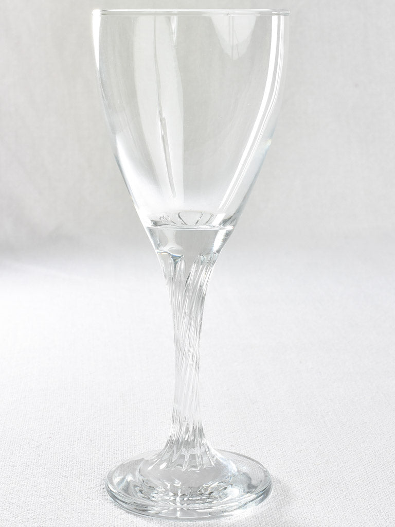 Six wine glasses with twisted stems